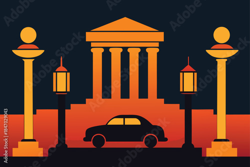 warm-vector-scene-classic-pillars-and-car