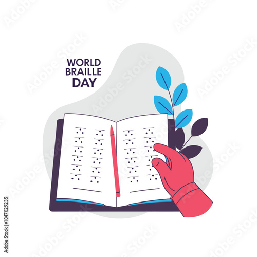 World Braille Day Hand Reading Braille Book