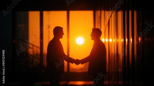 Wallpaper Mural Business Partners Shaking Hands Silhouette at Sunset Bokeh Background Torontodigital.ca