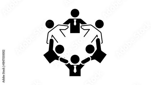Business Meeting Circle: A stylized illustration presents a meeting of minds, a circle of figures symbolizing collaboration, teamwork, and unity in a business context.