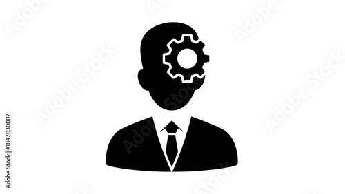 Mind Gears: An abstract icon depicting a person's head with a gear inside, symbolizing thought, ideas, and cognitive processes