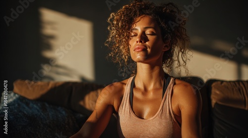 Wallpaper Mural Person Meditating with Natural Light Casting Shadows in a Room Torontodigital.ca