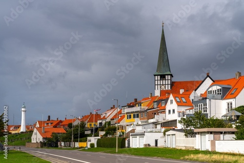 Wallpaper Mural view of the waterfront buildings in downtown Ronne with the landmark church and lighthouse Torontodigital.ca
