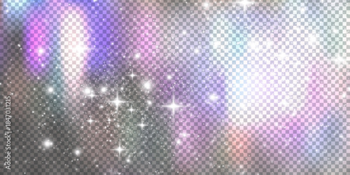 Bright directional vertical sunlight with glare. Purple flash of sun glare glow. Sun rays. Glare from the sun, dawn, light effect.