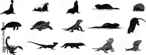 Collection of dinosaur and prehistoric animal silhouettes