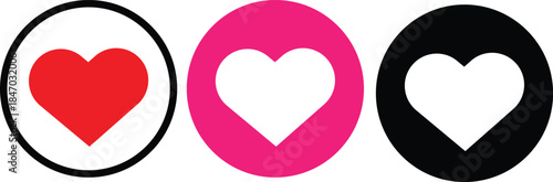 Heart Icons In Circles Red White Pink Black love symbol