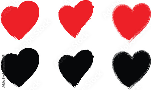 Red And Black Grunge Hearts On White Background love