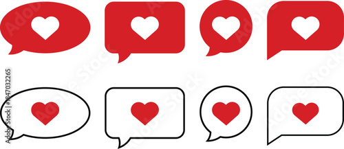 Speech Bubbles With Red Hearts And Outlines love chat