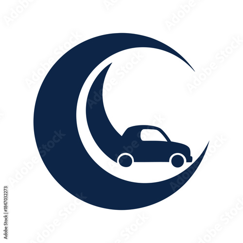 car on crescent moon vector