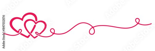 Hearts ribbon calligraphy line art for valentines day