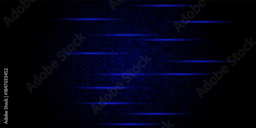 Binary Code Background Falling Digital Data Streams Blue Matrix Patter. Futuristic Technology texture BG For Cyber, Hacking, Data Science, Machine Learning, AI, Fintech Or Coding. Vector Illustration