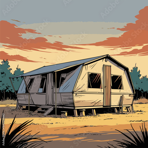 Vector illustration of a camping tent in American comic style