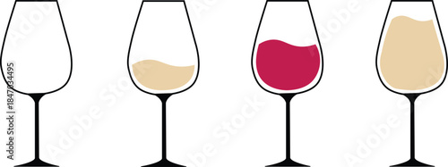 Four Wine Glasses With White and Red Wine Fill Levels 