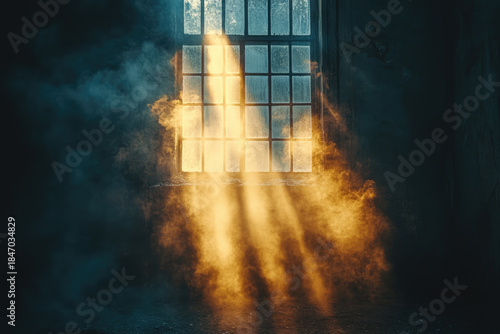 A Panoramic View of Light Filtering Through the Window in a Retro Style