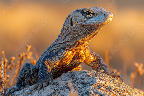 Close-Up View of a Bengal Monitor Lizard in Harsh Desert Light