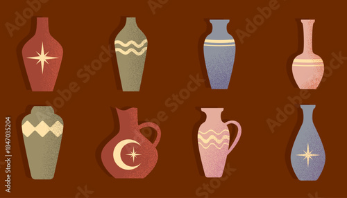 Aesthetic Collection of Boho Ceramic Vases and Pitchers With Grain Texture