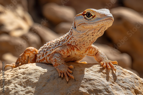 Bengal Monitor Lizard Warming Itself on a Sunlit Desert Rock