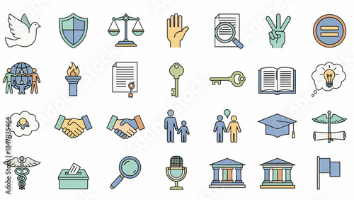 Set of different tools for construction and business objects featuring vector icons for web design including a calculator, clock, and document illustration for office and home