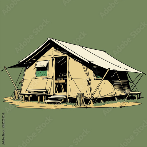Vector illustration of a camping tent in American comic style