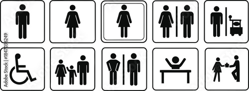 Universal restroom and facility sign icons