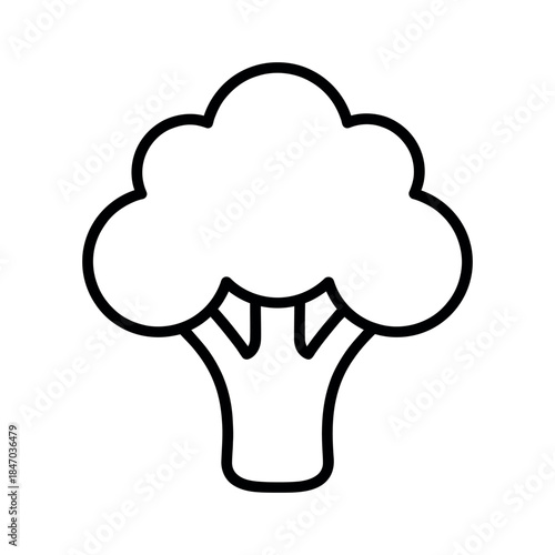 Simple black outline icon of a fresh broccoli floret, perfect for healthy eating, vegan, vegetarian, and organic food concepts. Minimalist vegetable illustration.