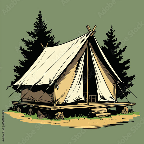 Vector illustration of a camping tent in American comic style