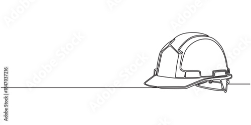 Continuous single line continuous illustration of safety helmet for safe work. Construction equipment single vector editable line. Construction .Construction helmet. Worker safety tools concept.pro