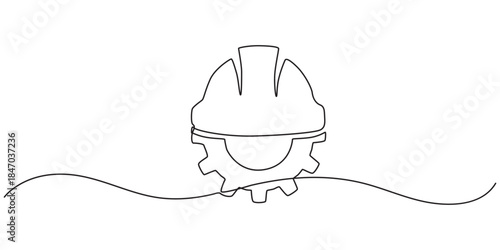Continuous single line continuous illustration of safety helmet for safe work. Construction equipment single vector editable line. Construction .Construction helmet. Worker safety tools concept.pro