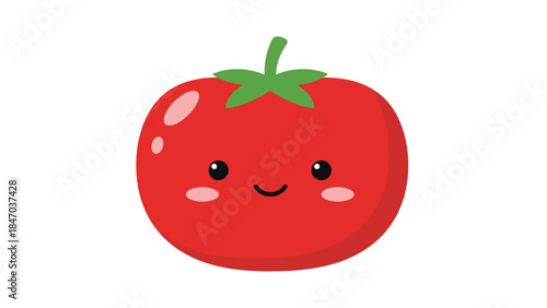 Cute Cartoon Tomato Smiling Happily with Friendly Face, Isolated White Background.