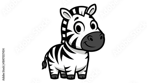 Cute Baby Zebra Cartoon Standing Happily on Isolated White Background