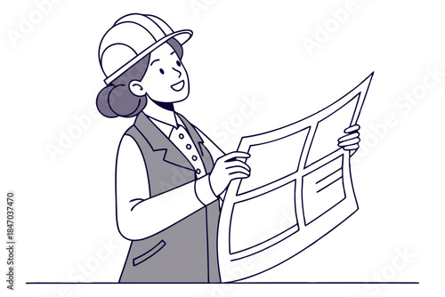 Woman Construction Designer with Technical Plan
