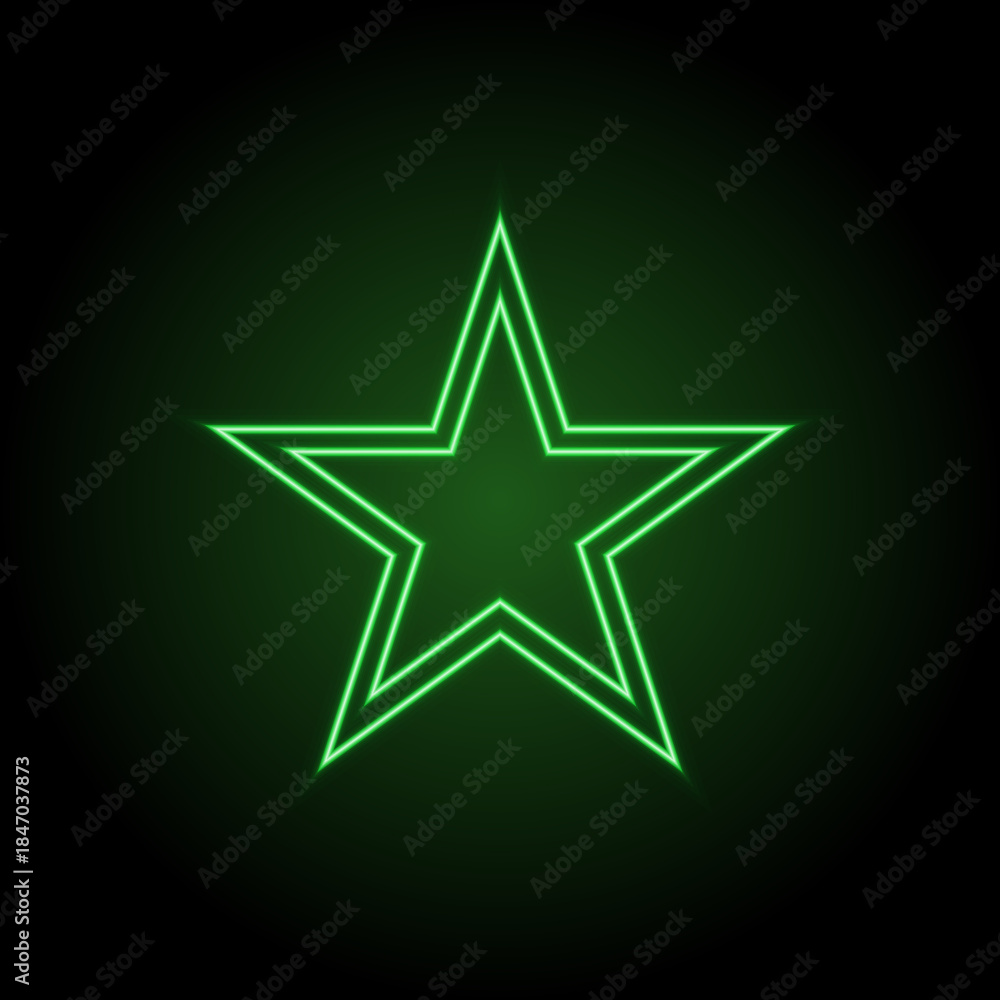 Obraz premium Green Neon Star Minimal Glowing Symbol on Dark Background