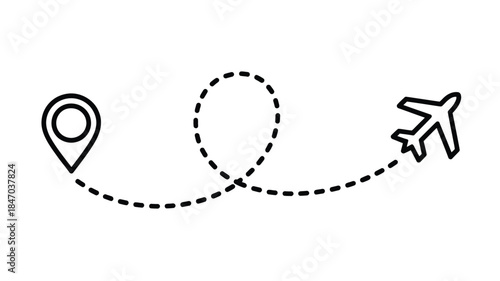 Travel route map with airplane and location pin