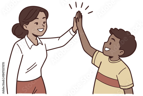 Happy family motivation moment mother and child high five illustration
