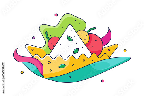 Mexican nachos with cheese jalapenos and sour cream food silhouette art