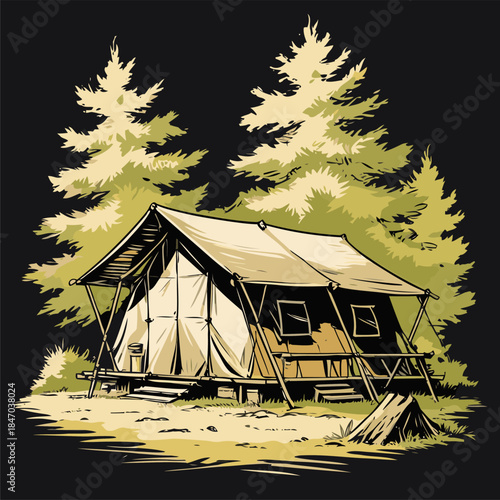 Vector illustration of a camping tent in American comic style