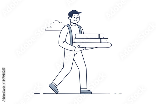 Professional Lumberjack In Safety Uniform Carrying Stacked Timber Wood For Forestry Work