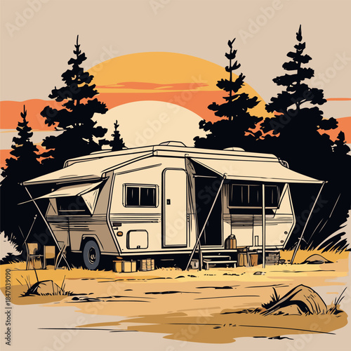 Vector illustration of a camping tent in American comic style