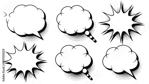 Comic book speech bubbles and explosion effects