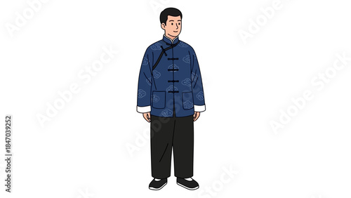 Illustration of man in traditional Chinese attire on white background