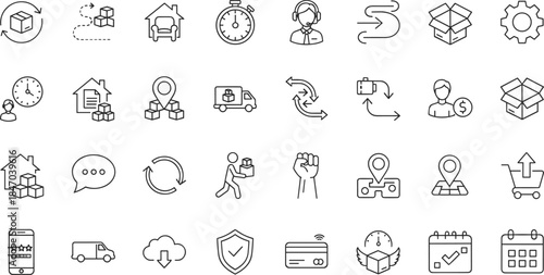 Minimal line icon set for logistics delivery customer support ecommerce process tracking modern vector outline design