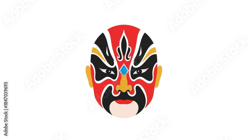 Traditional Chinese Opera Mask with Bold Colors and Patterns