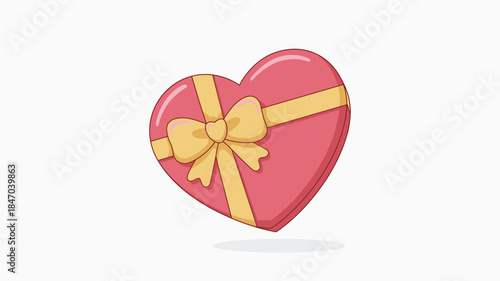 Pink heart shaped gift box with yellow ribbon and bow