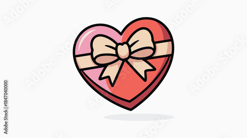 Red and pink heart shaped gift box with bow