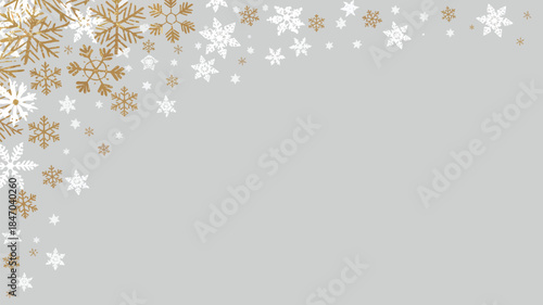 Elegant gold and white snowflakes on gray background for Christmas