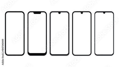 Set of modern smartphone mockups with blank screens for app design