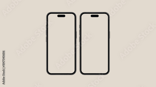 Modern smartphones with blank screens on beige background