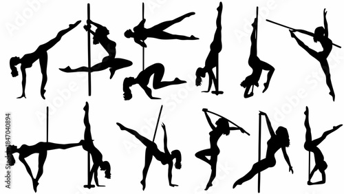 Silhouette of women performing acrobatic pole dance moves