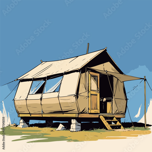 Vector illustration of a camping tent in American comic style