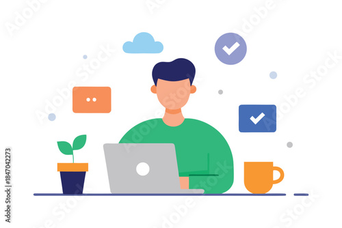 Freelancer Working Remotely on a Project Completion Flat Illustration